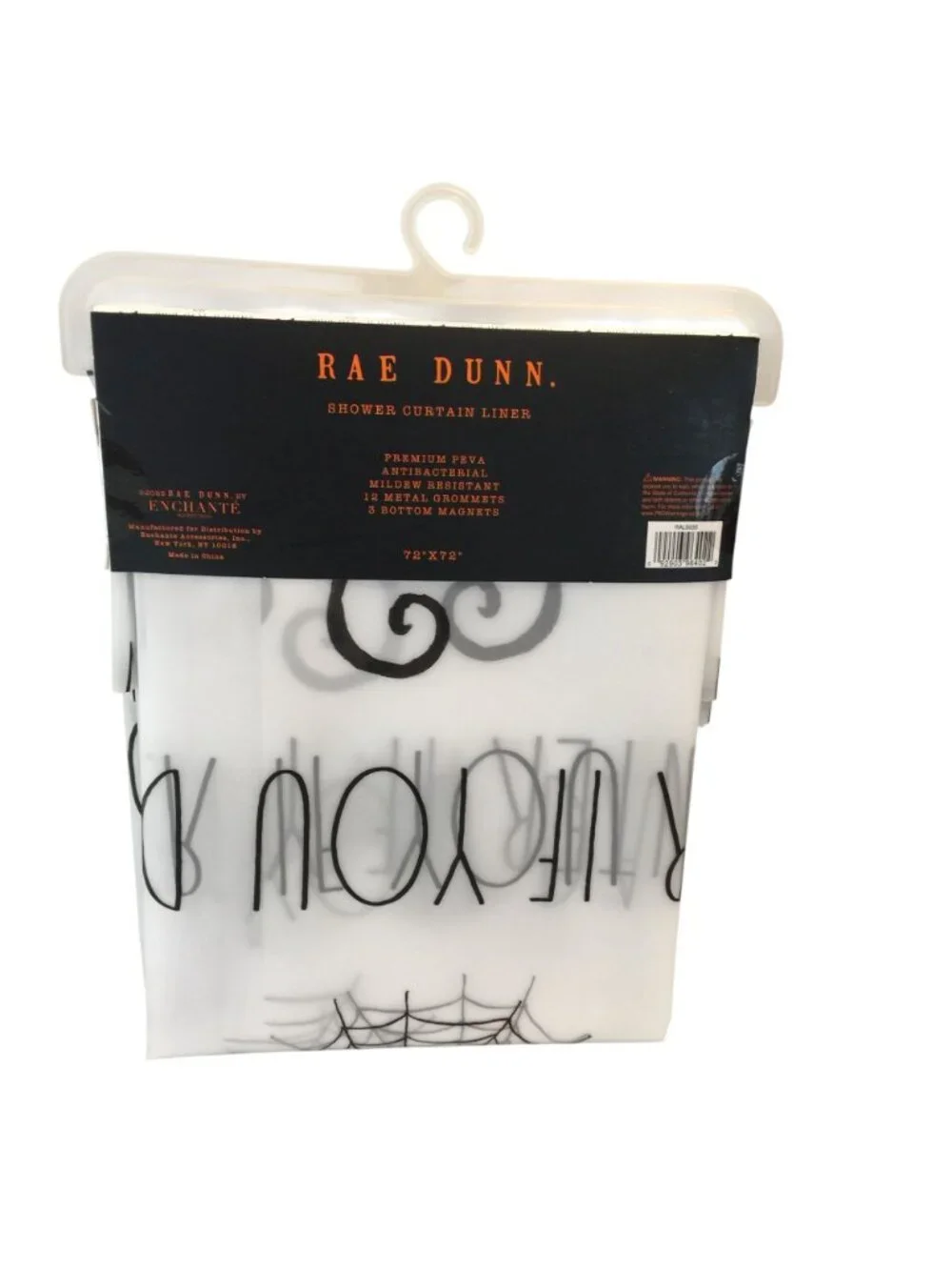 RAE DUNN Enter If You Dare Shower Curtain Liner Frosted Spider Web